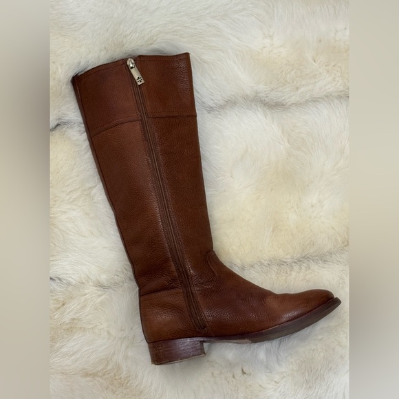 TORY BURCH Kiernan Leather Equestrian Riding Boots Light Brown Tan Logo 7.5 EUC - Picture 10 of 16